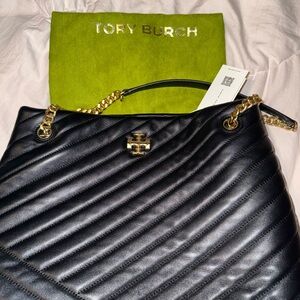 Tory Burch Black Quilted Shoulder Bag with Gold Accents